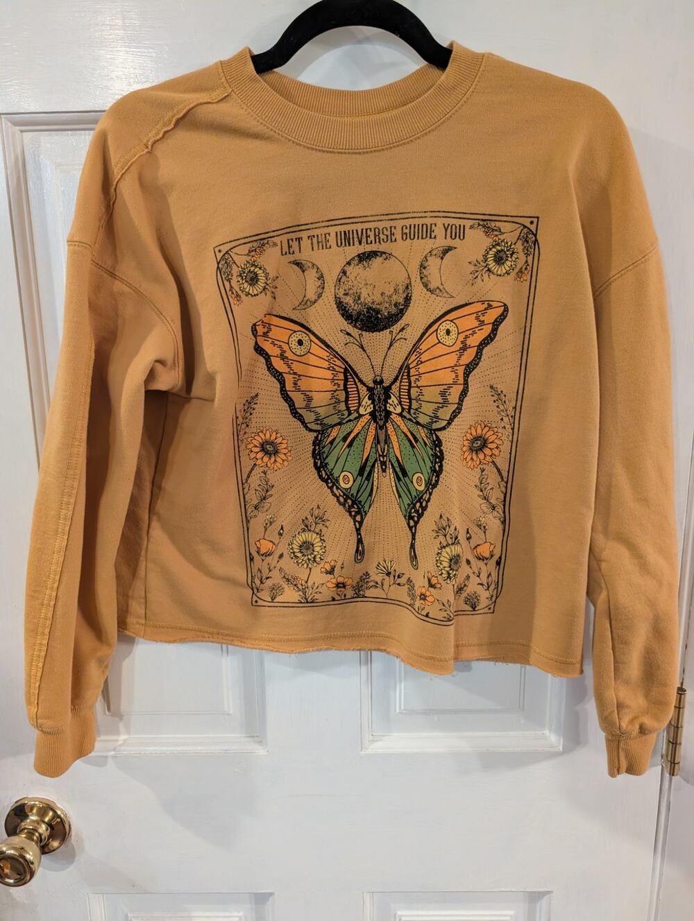 Zoe + Liv | Cropped Yellow Butterfly Sweatshirt | Extra Small